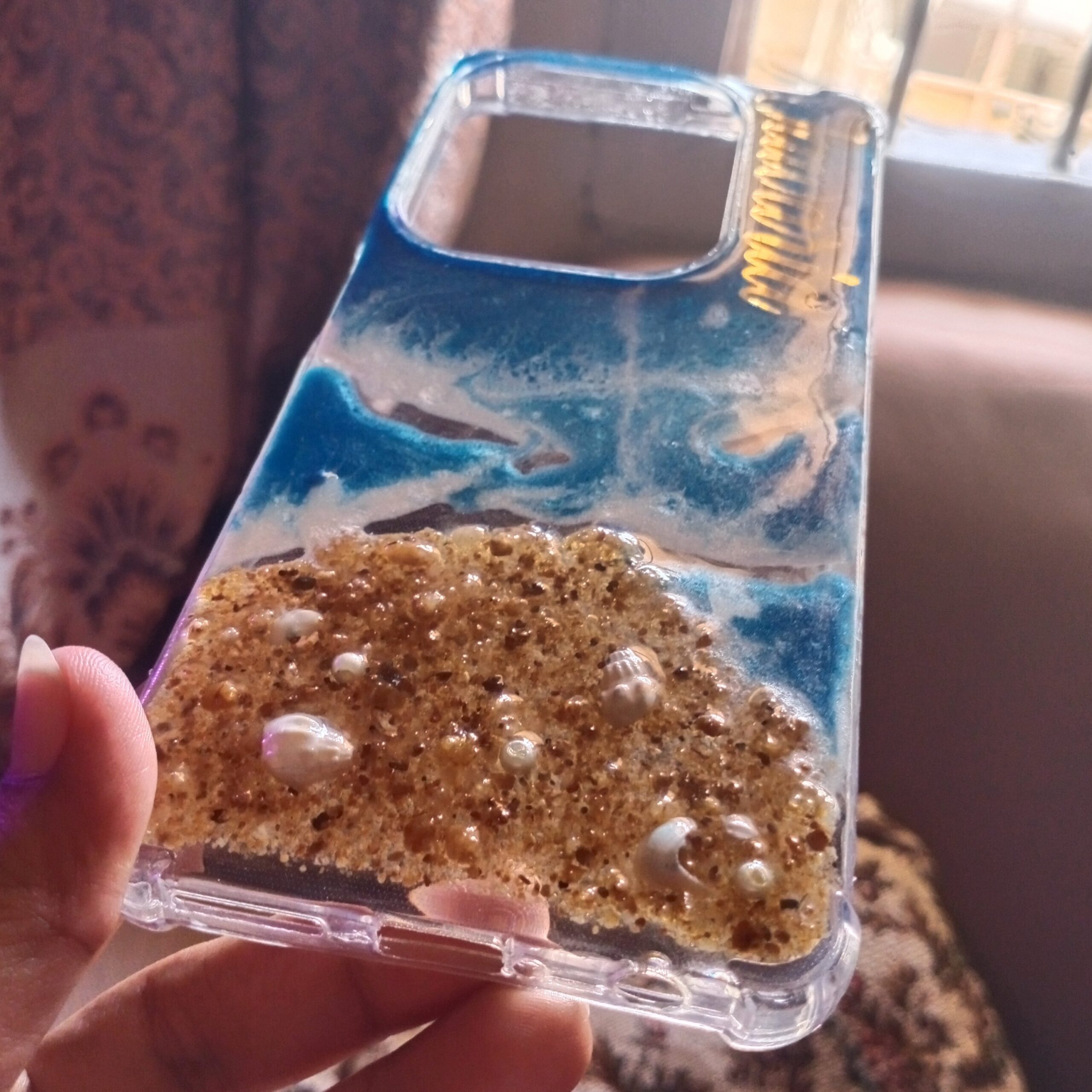 Ocean-Beach Resin Phone Case with custom name