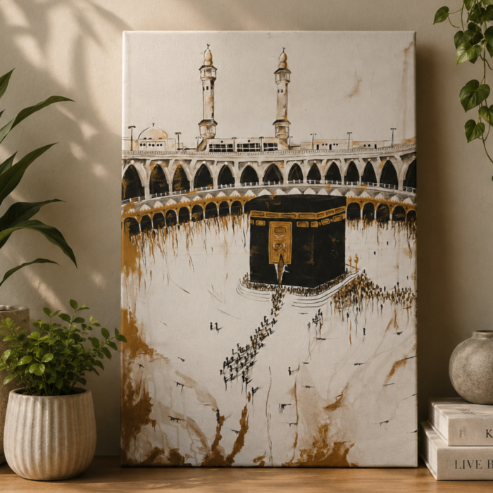 Holy Kaaba surrounded by pilgrims